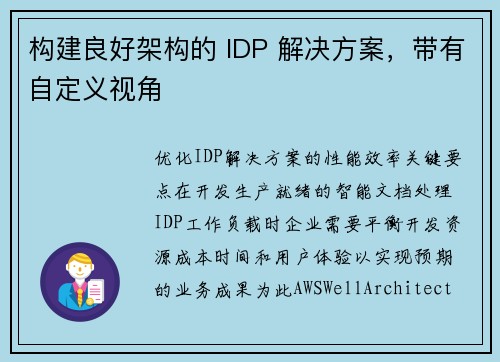 构建良好架构的 IDP 解决方案，带有自定义视角 